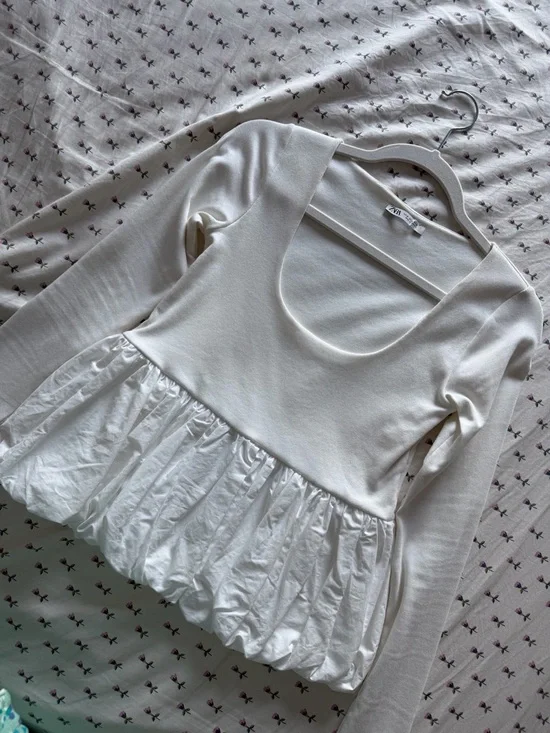 Zara White Long-Sleeve Peplum Top - Picture 3 of 4